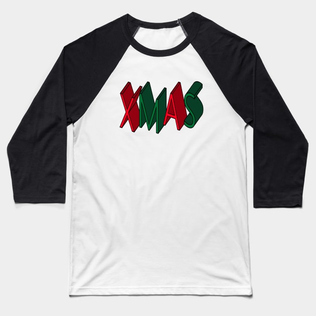 Xmas, Red and Green Word Art Baseball T-Shirt by OneThreeSix